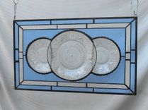 Vintage Look Traditional Stained Glass Transom Window, Tiara Sandwich Glass Plate Panel 4 small