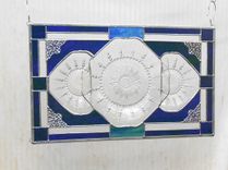 Stained Glass Window Panel, Depression Glass Transom Window, Recycled Federal Glass Columbia Plate 3 small
