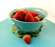 Handmade Ceramic Berry Bowl Colander On Leaf Dish, Fruit Bowl 6 small