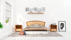 Headboard Queen Bed Cherry And Maple, Art Deco, Modern, Curvy Inlay, King, 2 small