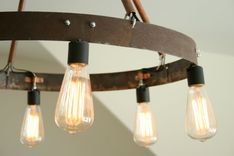 Bourbon Barrel Ring Chandelier, Featuring 6 Edison Bulb 4 small