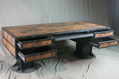 Vintage Industrial Wooden Desk With Drawers - Reclaimed Wood Desk - Urban Style Desk 2 small
