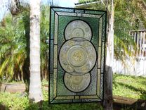 Vintage Look Traditional Stained Glass Transom Window, Tiara Sandwich Glass Plate Panel 7 small
