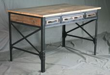Wood Desk W/ Drawers. Industrial Office Desk W/ Storage. French Industrial Desk. 2 small