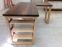 Maple And Walnut Desk With Open Shelving And Repositionable Return 3 small