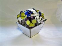 Basket Of Pansies- Stained Glass Centerpiece- Industrial Flowers- Sculpture 1 small