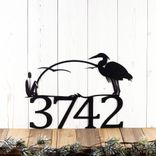 Metal House Number Sign with Sun, Lake Heron, and Cattails 1 small