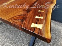 Modern Live Edge Walnut Coffee Table- Natural Dark Wood- Black Steel Legs- X Style Bases 2 small