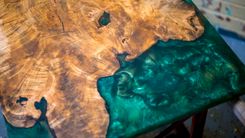 Industrial Design Vintage Orange Barrel Dolly With Live Edge Ambrosia Maple And Resin Top 6 small