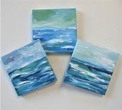 Mini Original Seascape Painting, 4" X 4", Small Square Acrylic Art Canvas 4 small