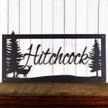 Personalized Rectangular Metal Family Name Plaque with Doe Deer, Script Lettering 1 small