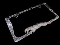 Jaguar European Crystal Engraved License Plate Frame Bedazzled Crystallized Vanity Car Bling 3 small