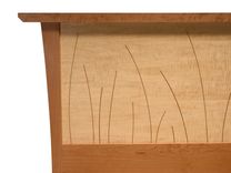 Modern Platform Bed Queen Size, Low Bed Frame Wood, Art Deco, Cherry Headboard, King, "River Rushes" 3 small