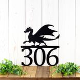 Metal House Number Sign with Fantasy Gothic Medieval Dragon 1 small