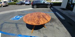 Kristin's Stained Beech Modern Tricky Tripod 54 Inch Diameter Dining Table 1 small