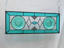 Stained Glass Transom Window, Antique Jeannette Ultramarine Swirl Plate Stained Glass Window Panel 1 small