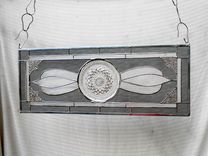 Stained Glass Transom Window, Vintage Window Transom W/ Antique Wexford Plate 6 small