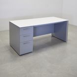 Custom Modern Executive Office Desk With Cabinet, Engineered Stone Top - Denver Straight Desk 5 small