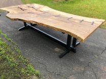 Large Live Edge Ash Dining Table With Welded Steel Trstle Base 3 small
