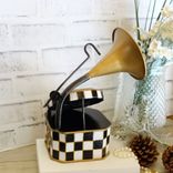 Courtly Phonograph Checked Clock Nwt Hand Painted Black And White Checks Clock 5 small
