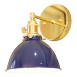 Coastal Cottage 1-Light Brass Wall Sconce, Blue Lamp Shade 1 small