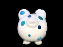 Blue Polka Dot Crystallized Piggy Bank Boys Newborn Bling European Crystals 3 small