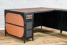 Modern Industrial L-Shaped Desk With Copper. Executive Desk With Copper. 2 small