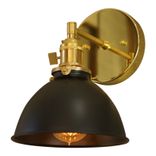 Coastal Cottage 1-Light Brass Wall Sconce, Black Lamp Shade 1 small