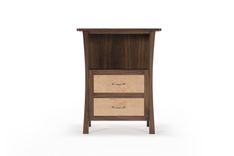 Walnut Nightstand With Two Drawers, Laptop Space, Maple Inset Panels, Curved Inlays 4 small