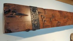 Fireplace Mantel Rustic Beam Design With Hand Hammered Straps And Nails 1 small