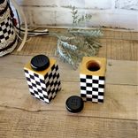 Whimsical Checked Salt And Pepper Shakers Black And White Checkered Dining Decor 4 small