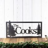 Personalized Rectangular Metal Family Name Plaque with Pine Trees 4 small