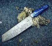 Integrity Implements Sukini, Santoku Chef's Knife, Etched Aeb-L Steel, Custom Burl Wood Handle 5 small