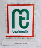Fused Glass Logo Table Sculpture - Teal Media 5 small
