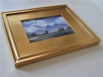Original Acrylic Landscape Painting, 11 1/4" X 10 1/2, Gold Plein Air Frame 2 small