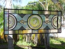 Pink Depression Glass Coronation Plates, Antique Stained Glass Transom Window 6 small