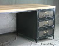 Industrial Desk W/ Drawers. Wood & Steel Reception Desk. Vintage Industrial Desk. Office Furniture. 5 small