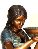 Bronze Garden Fountain, Girl Holding A Bowl With 2 Birds 2 small