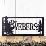 Custom Rectangular Metal Family Name Plaque with Pine Trees 1 small