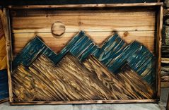 Mountain Scene Rustic Wall Decor | Mountain Moon Reclaimed Wall Art 2 small