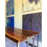 Figured Walnut And Steel Dining Table With Bench 3 small