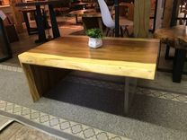 Monkey Pod Live Edge Waterfall Acrylic Leg Coffee Table 1 small