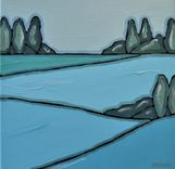 Original Acrylic Turquoise Landscape Painting, 12 X 12 1 small