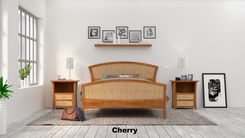 Bed Frame Queen, Headboard, King Size Platform Bed, Wood, Bedroom, Art Deco, Cherry, 5 small