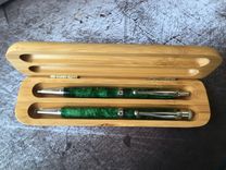 Pen & Pencil Combo / Chrome / Green Buckeye Burl 1 small