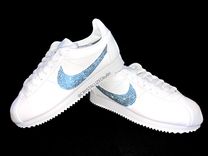 Nike Crystallized Classic Cortez Women's Sneakers Bling Genuine European Crystals Bedazzled White 1 small
