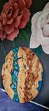 42" Maple Burl Resin River Art With Chrysocolla & Kyanite Teal Stone Inlay 1 small