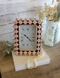Hand Painted Whimsy Diamond Checked Vintage Clock Black And Pink Checked Decor 2 small