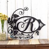 Personalized Metal Cursive Monogram Plaque with Vines and Fleur De Lis 1 small