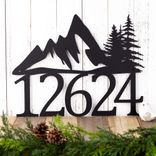 Metal House Numbers Plaque with Mountains and Pine Trees 1 small